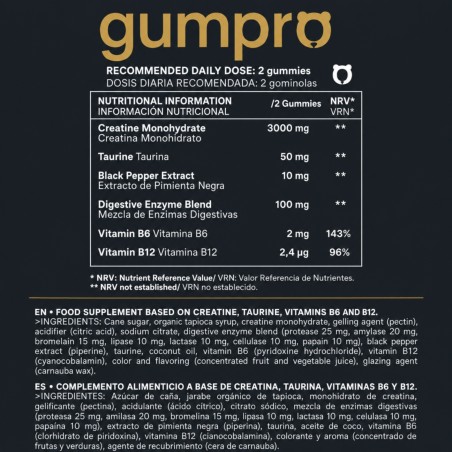 Gominola Gumpro de Creatina: osito con creatina, taurina, complejo enzimático y vitaminas B6 y B12