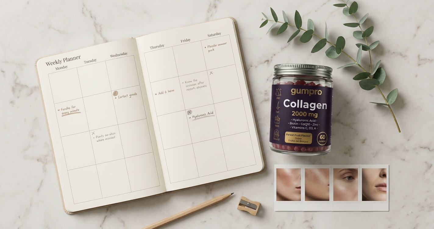 Calendario timeline efectos del colágeno por semanas