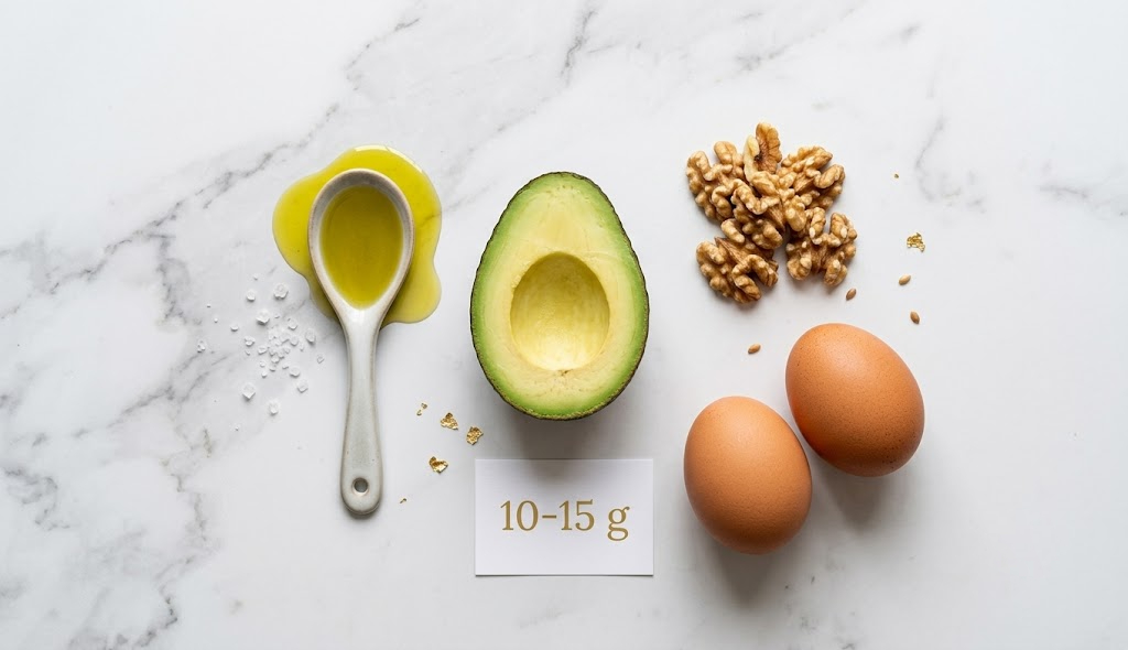 Omega 3 con comida grasa: aceite de oliva, aguacate y frutos secos que mejoran la absorción de EPA y DHA