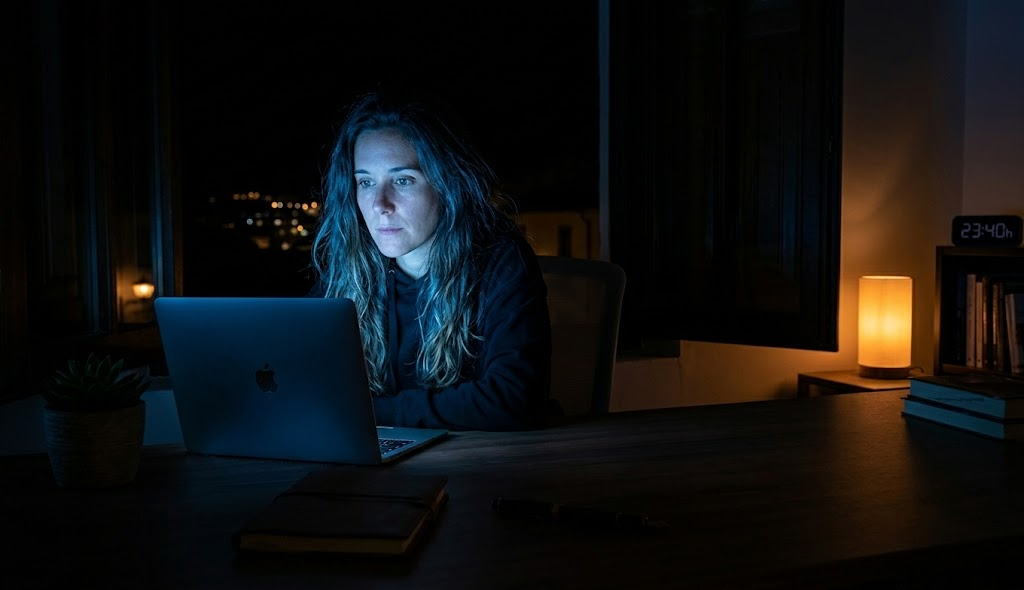 Luz azul de pantallas por la noche y su efecto sobre el ritmo circadiano y la melatonina
